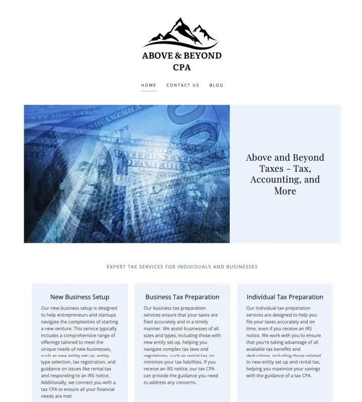 Above & Beyond CPA website homepage